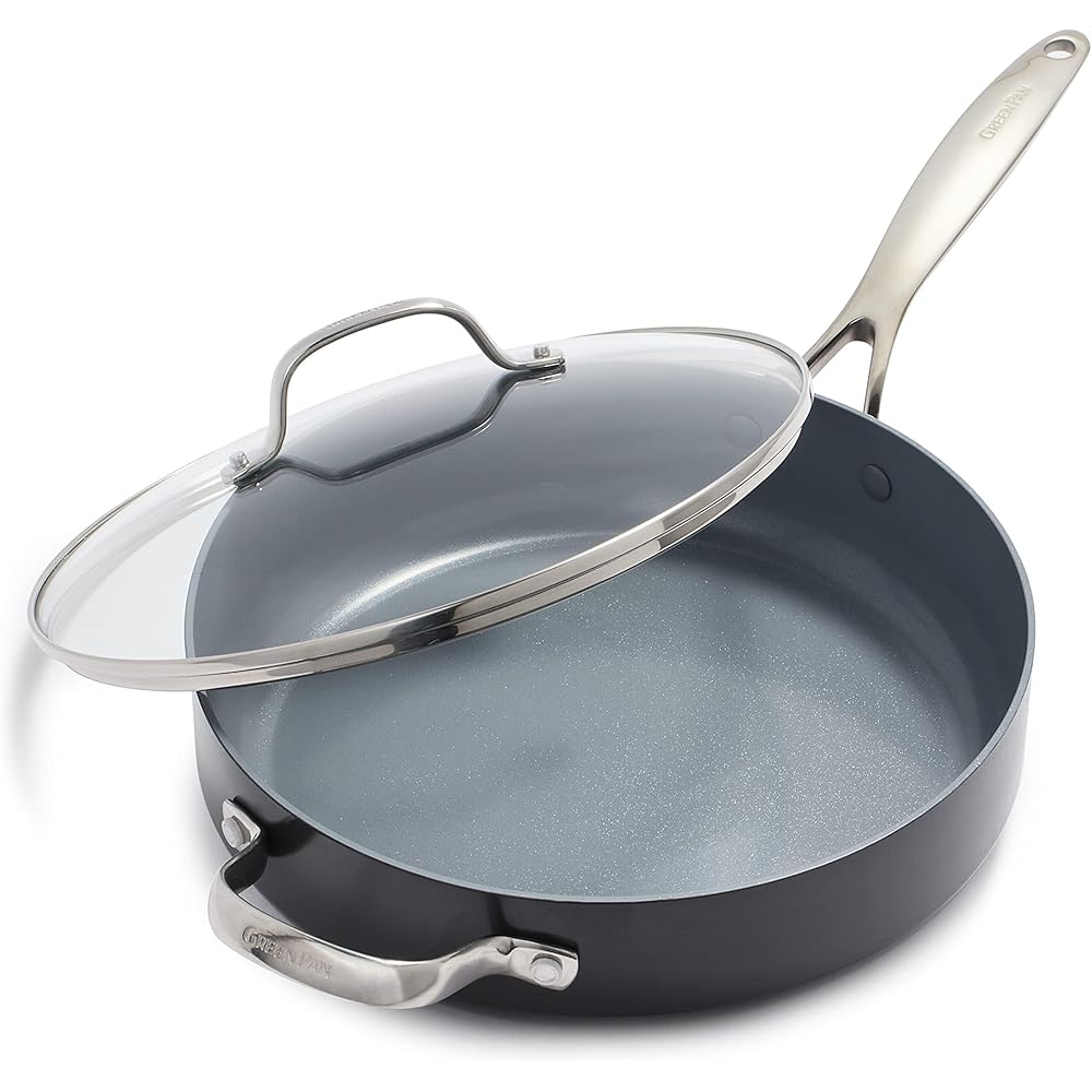 GreenPan Valencia Pro Hard Anodized Healthy Ceramic Nonstick 4.5QT Saute Pan Jumbo Cooker with Lid, PFAS-Free, Induction, Dishwasher Safe, Oven Safe, Gray: Home & Kitchen