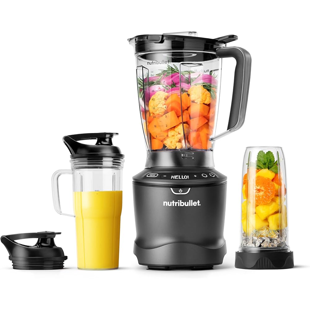 nutribullet® SmartSense Blender Combo, 1400W, 64oz Pitcher, 32oz & 24oz Cups, 5-Speed, Smoothies, Ice and Frozen Fruit, Nut Milk, Soup, Gunmetal Gray, NBF50700: Home & Kitchen