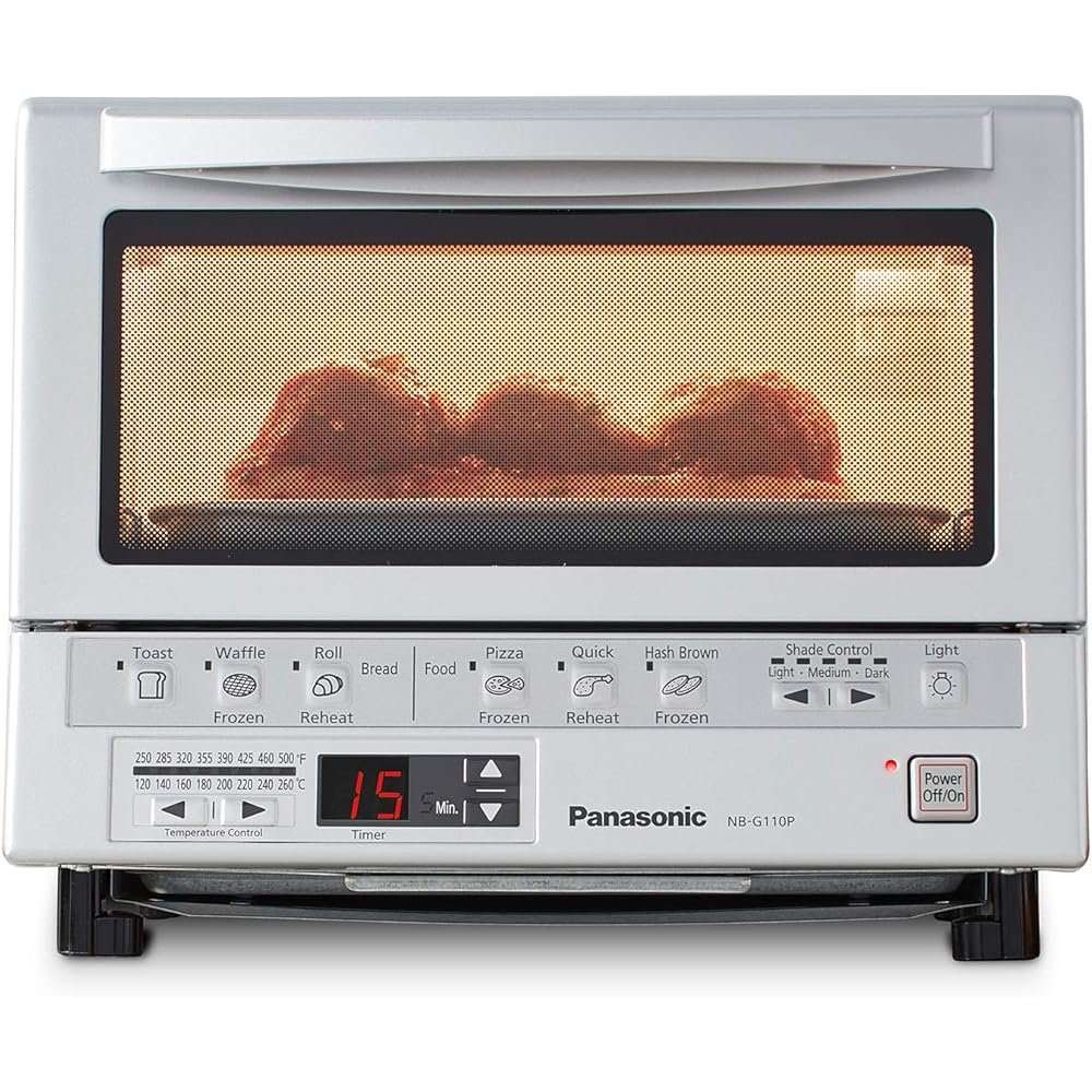 Panasonic FlashXpress Toaster Oven Countertop, 4-Slice Compact Size with Double Infrared Heating, 6 Auto Cook Options and Precise Temperature Control, 1300W - NB-G110P (Silver): Home & Kitchen