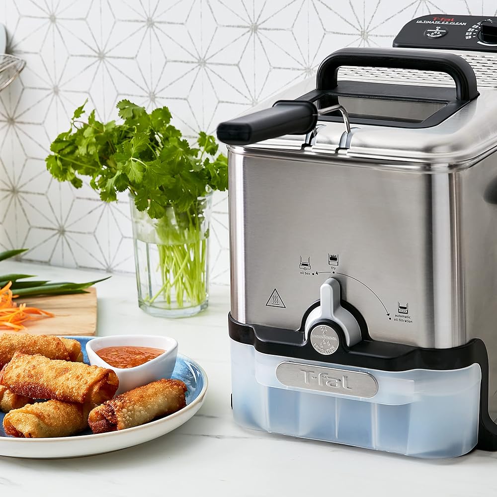 T-Fal 3.5L Stainless Steel Deep Fryer with Basket, 1700W Electric Deep Fryer with Basket and Lid, Oil Filtration, Temp Control, Digital Timer, Dishwasher Safe Parts: Home & Kitchen