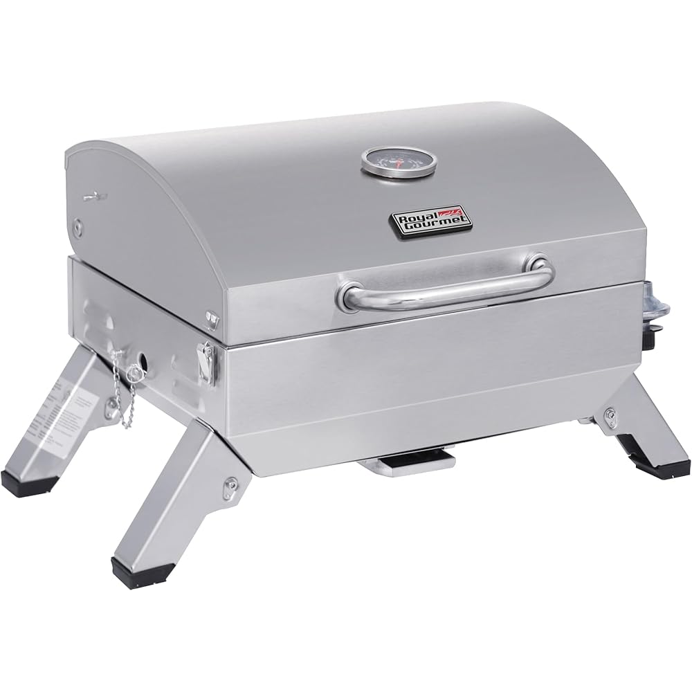 Royal Gourmet GT1001 Stainless Steel Portable Grill, 10000 BTU BBQ Tabletop Gas Grill with Folding Legs and Lockable Lid, Outdoor Camping, Deck and Tailgating, Silver