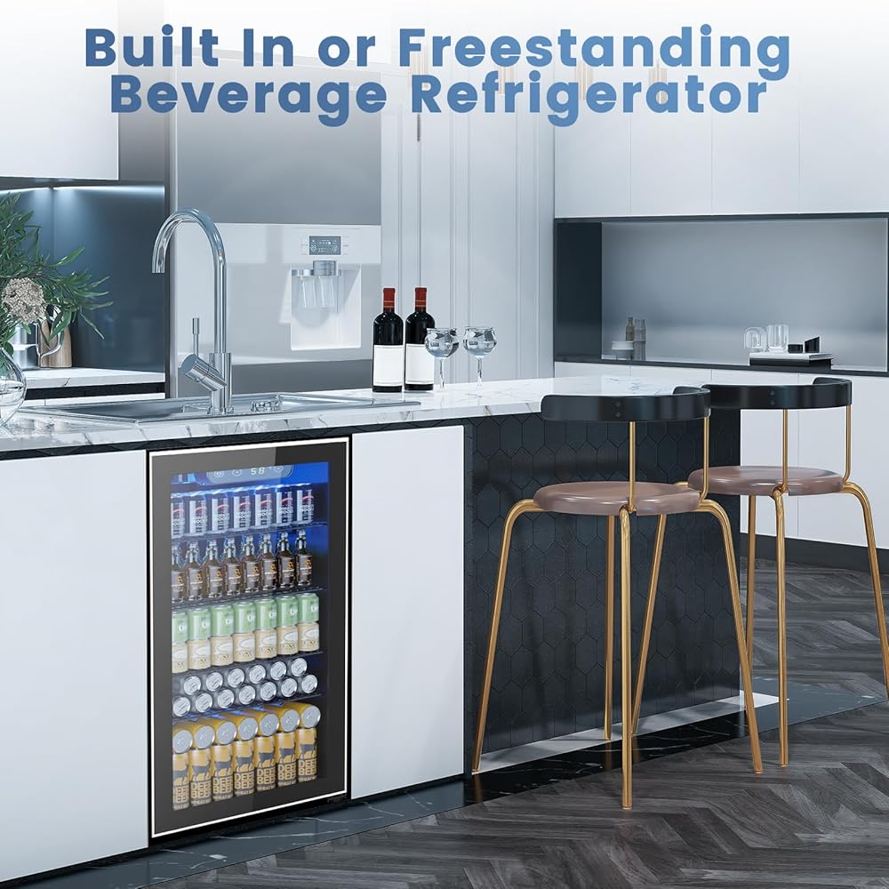 Electactic Mini Fridge 130 Can Beverage Refrigerator Cooler, 3.2 Cu.Ft Drink Fridge for Soda Wine Beer, Adjustable Temperature Control for Home Office, Black
