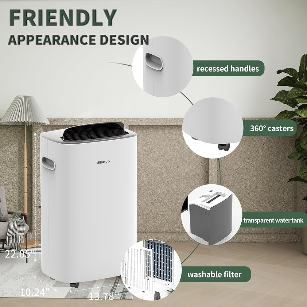 - Shinco 86 Pints Dehumidifier for Home and Basements, 5000 Sq.Ft Dehumidifiers with Drain Hose, Auto or Manual Drainage, Auto Defrost, Quietly Remove Moisture, Intelligent Humidity Control, 24HR Timer