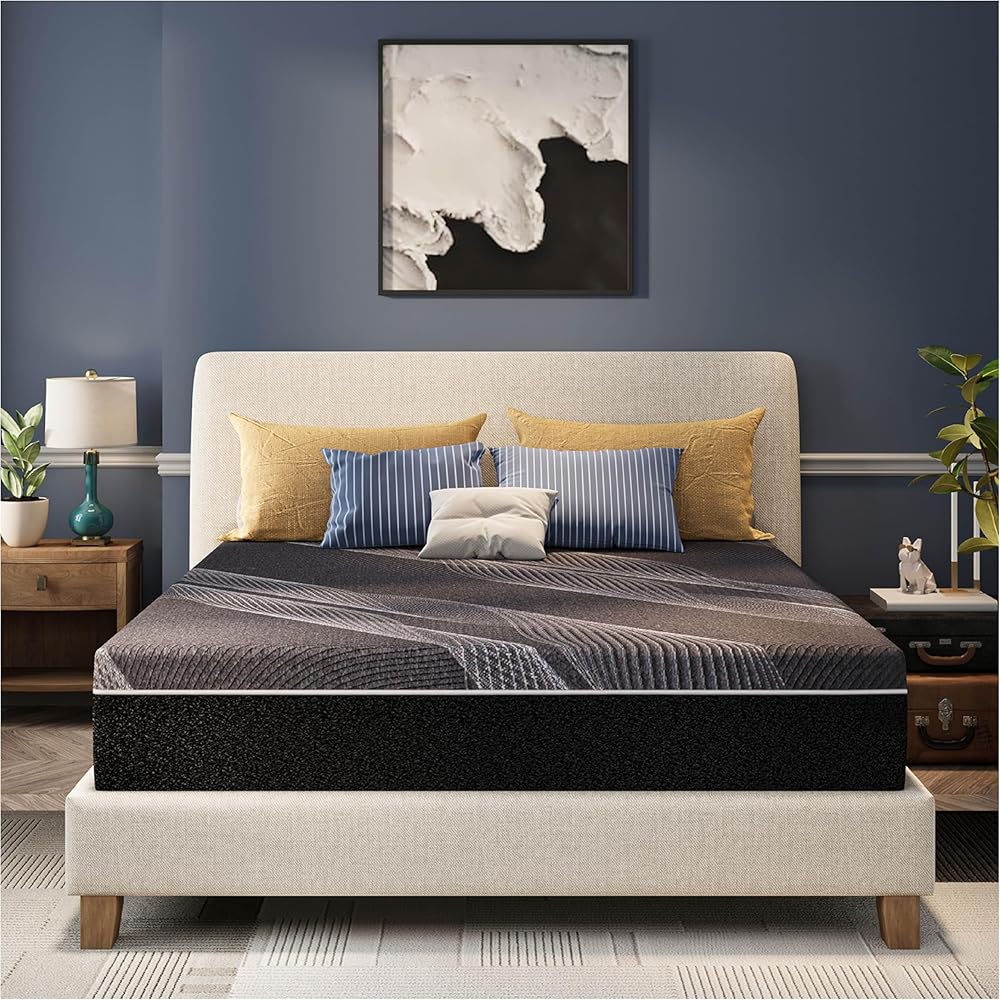 CH CHARME HOUSE 12 Inch Queen Mattress, Bamboo-Charcoal Memory Foam Mattress, Cooling & Pressure Relief, Bed in a Box, Foam Made in USA & CertiPUR-US Certified, 60'x80'x12', Black : Home & Kitchen