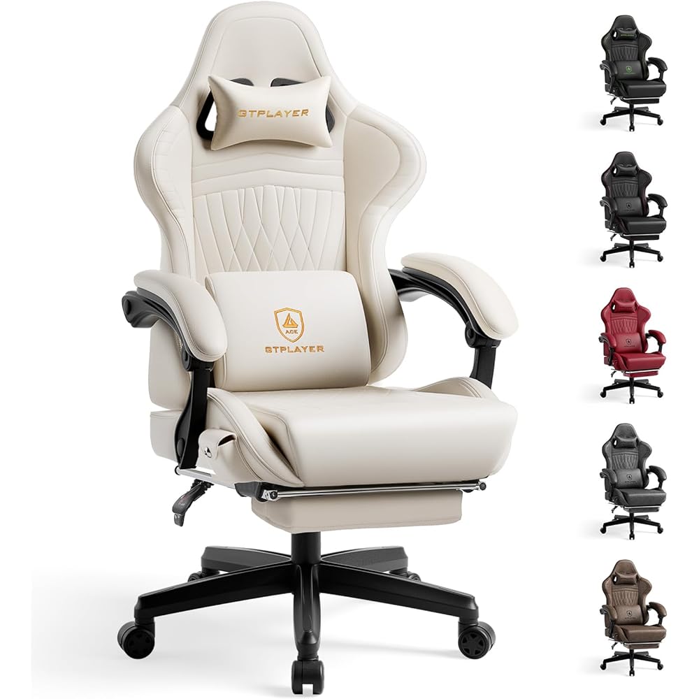 GTPLAYER Gaming Chair with Speakers, Video Game Chairs with Footrest, PC Gamer Chairs for Adults - Padded High Back Ergonomic Reclining Silla Gamer, Linkage Armrest, Ace Pro, Ivory : Home & Kitchen