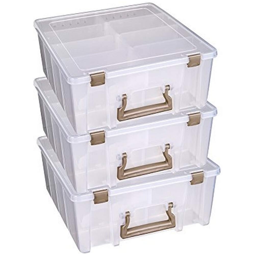 ArtBin 6990ZZ Super Satchel Double Deep 3-Pack, Portable Art & Craft Organizers with Handles, [3] Plastic Storage Cases, Clear & Gold : Home & Kitchen