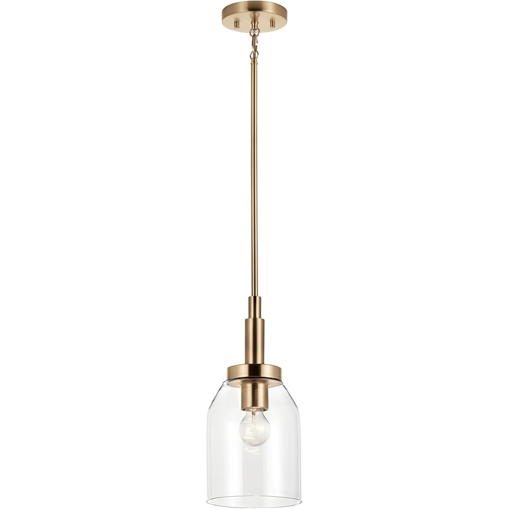 KICHLER Madden 1-Light Mini Pendant with Clear Glass in Champagne Bronze, Sloped Ceiling Compatible, for Game Room, Bar, Island, Billiards Table or Kitchen (15