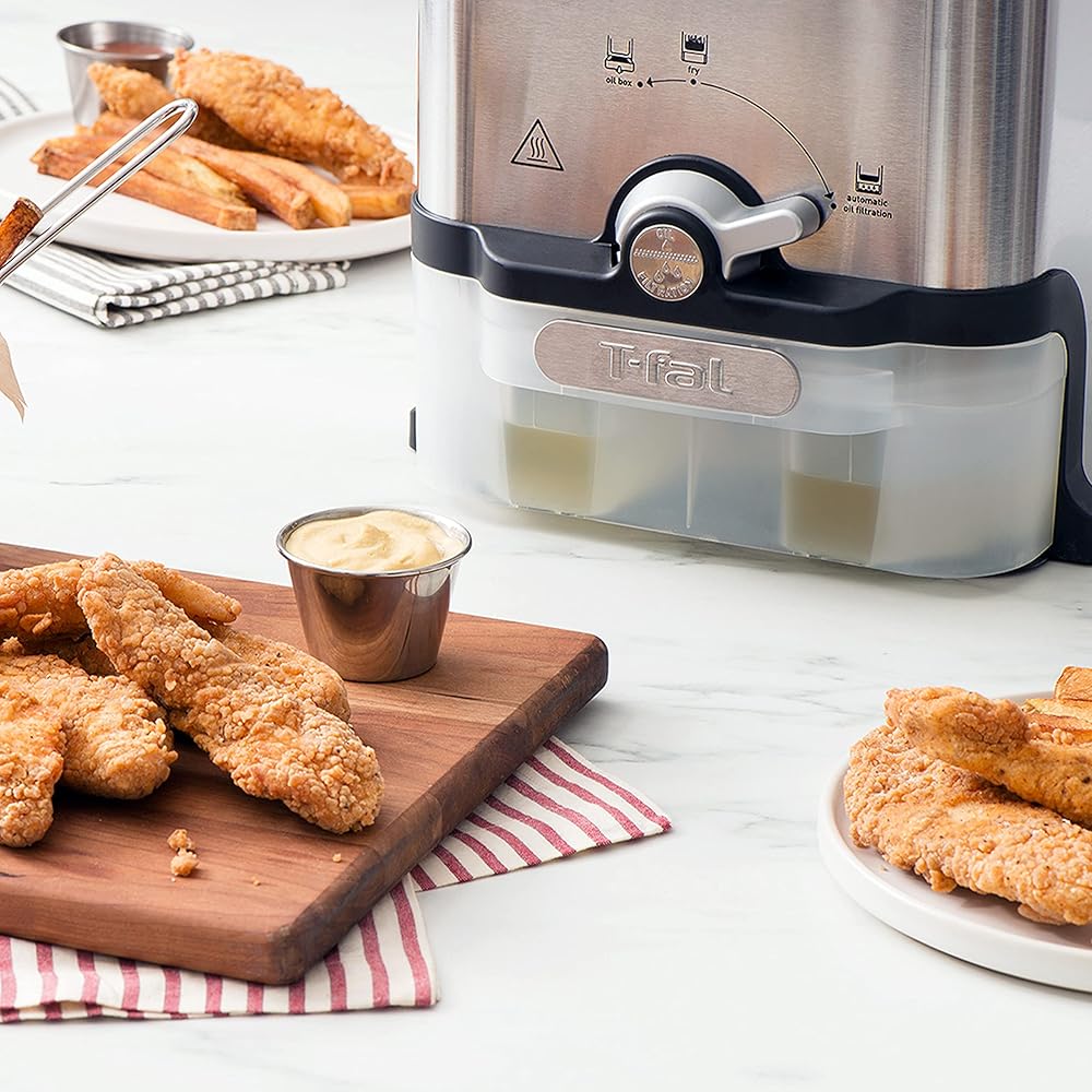 T-Fal 3.5L Stainless Steel Deep Fryer with Basket, 1700W Electric Deep Fryer with Basket and Lid, Oil Filtration, Temp Control, Digital Timer, Dishwasher Safe Parts: Home & Kitchen