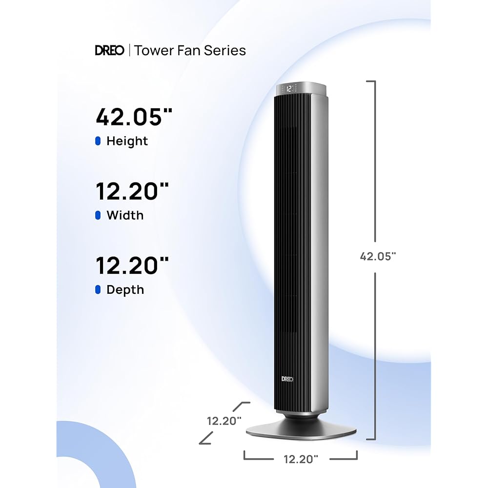Dreo Tower Fan for Bedroom, 90° Oscillating Standing Fan with 40ft Far Airflow, 25dB Ultra Quiet DC Motor, 28ft/s Velocity, 12 Speeds, 42 inch, Smart Control, 4 Modes, 12H Timer, Pilot Pro S : Home & Kitchen