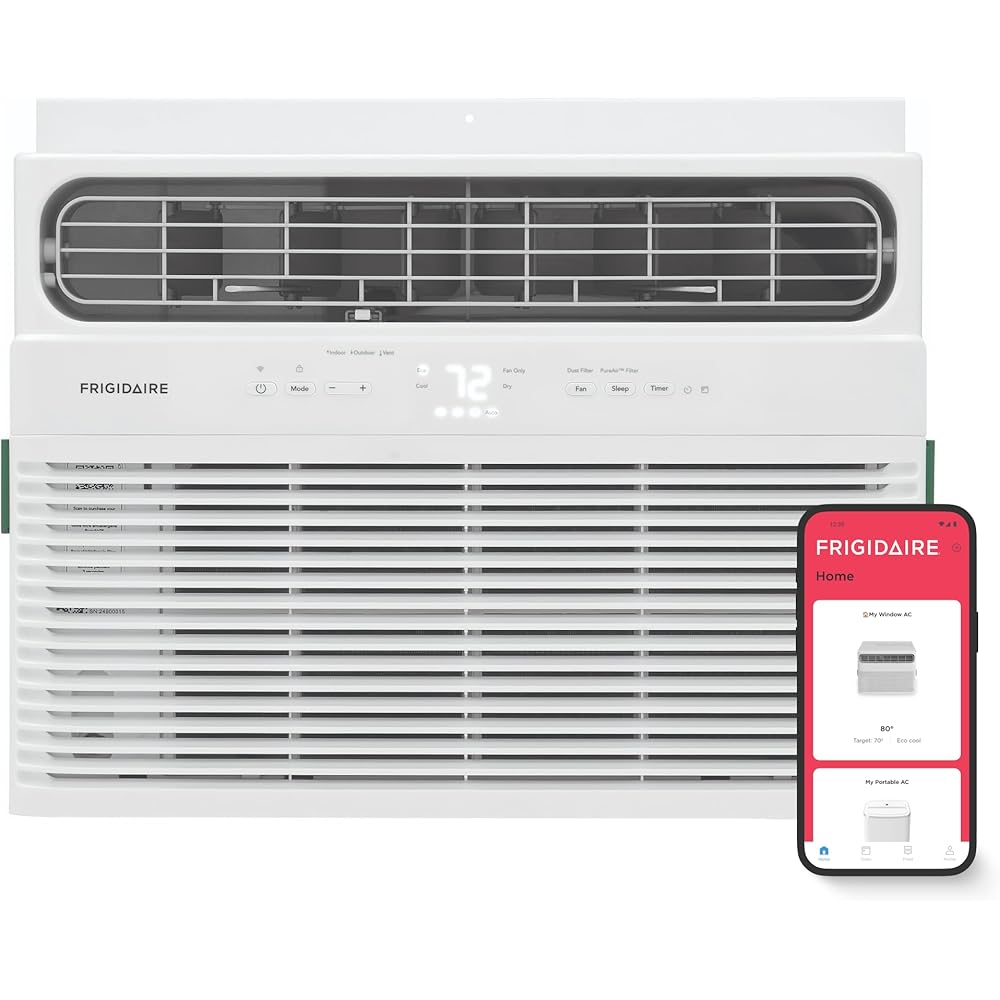 Frigidaire 10,000 BTU Smart Window Air Conditioner with Wi-Fi, Cools Up to 450 Sq. Ft., Remote Control, Quiet Operation, Eco Mode, 3 Fan Speeds, White : Home & Kitchen