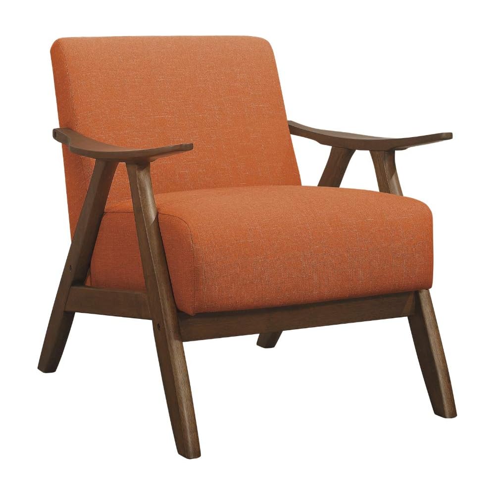 Lexicon Mid Century Modern Accent Chair with Solid Wood Frame in Walnut Finish, Upholstered Living Room Lounge Arm Chair, Thick and Comfy Innerspring Seat Cushion, Linen-Look Fabric, Orange : Home & Kitchen