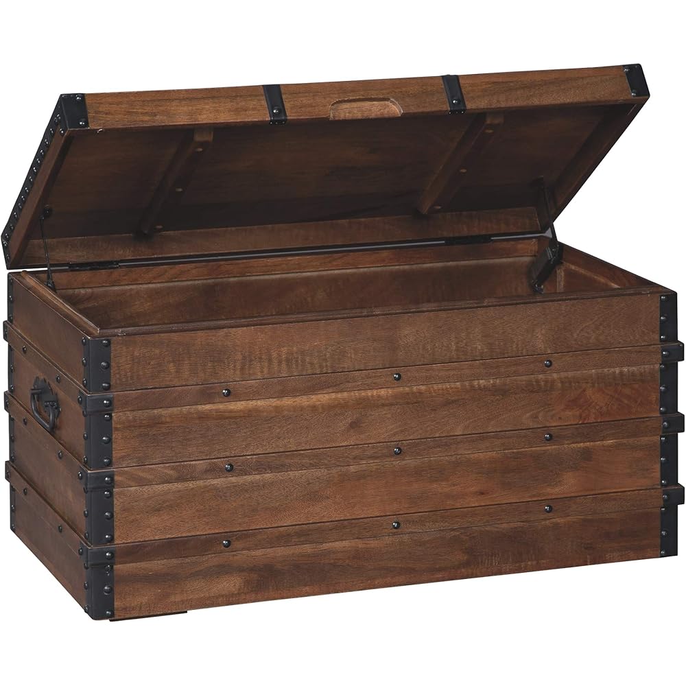 Signature Design by Ashley Kettleby Vintage Wood Storage Trunk or Coffee Table with Lift Top 19