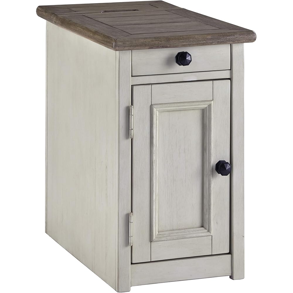 Signature Design by Ashley Bolanburg Farmhouse Chair Side End Table with Outlets and USB Ports, Antique Cream & Brown : Home & Kitchen