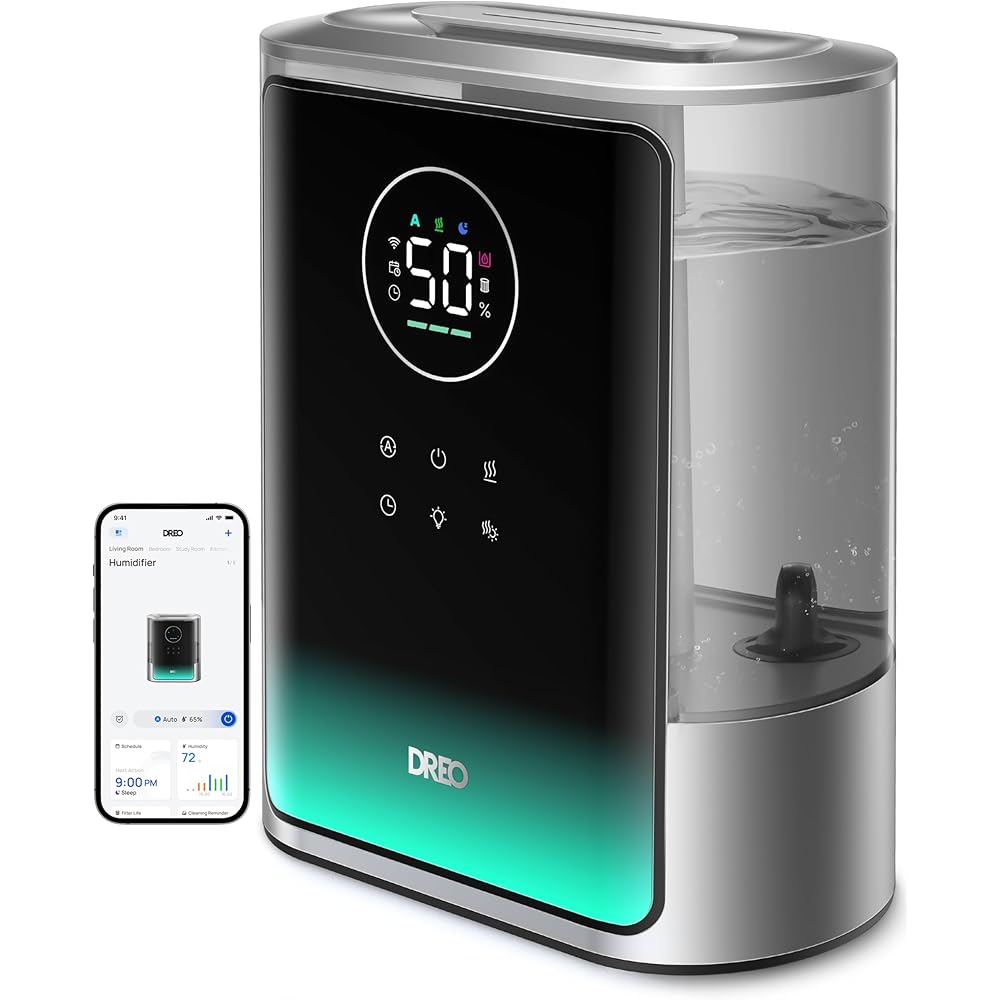 Dreo 8L Smart Humidifiers for Bedroom 600ft², 80H Runtime Warm&Cool Supersized Mist Humidifier for Large Room Indoor, Quiet Whole House humidifier for Baby, Plants, with Alexa/Google, Silver, HM717S