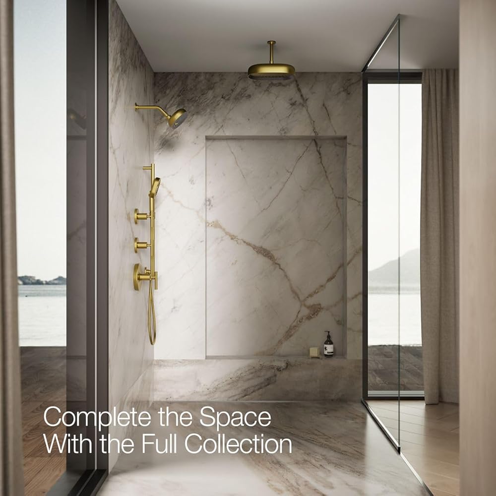 KOHLER 26290-2MB Statement Three-Function SHOWERHEAD, Maximum Spray Performance with Mode Selector Buttons, Vibrant Brushed Moderne Brass, 2.5 GPM -