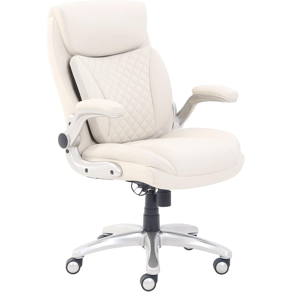 Amazon Basics Ergonomic Executive Office Desk Chair with Lumbar Support, Flip-up Armrests, Adjustable Height, Cream Leather : Office Products