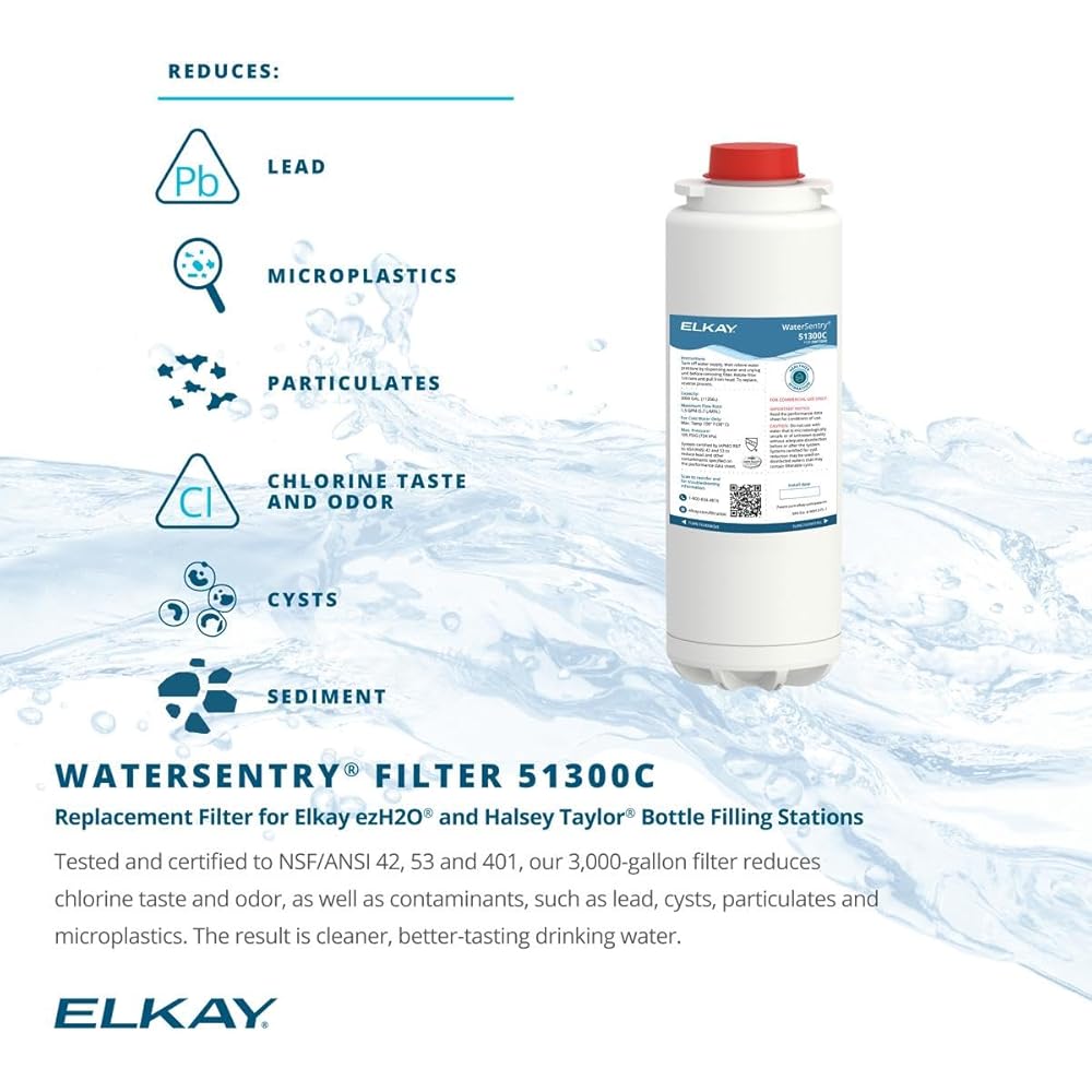 Elkay 51300c_3pk WaterSentry Plus Replacement Filter Cartridge for WaterSentry Plus Filtration System in EZH20 Bottle Fillers (Pack of 3) - N/A