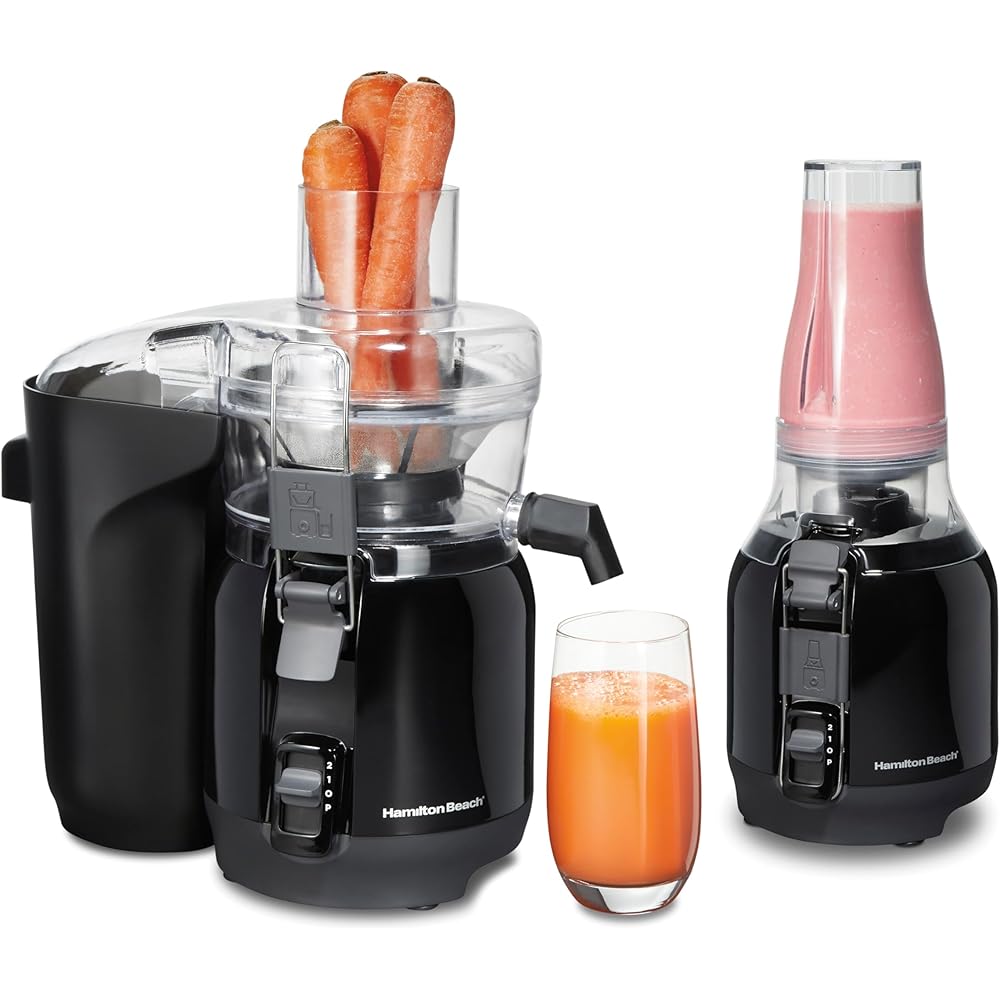 Hamilton Beach Juice & Blend 2-in-1 Juicer Machine and 20 oz. Blender, Big Mouth Large 3” Feed Chute for Whole Fruits and Vegetables, Easy to Clean, Centrifugal Extractor, 800W Motor, Black (67970): Home & Kitchen