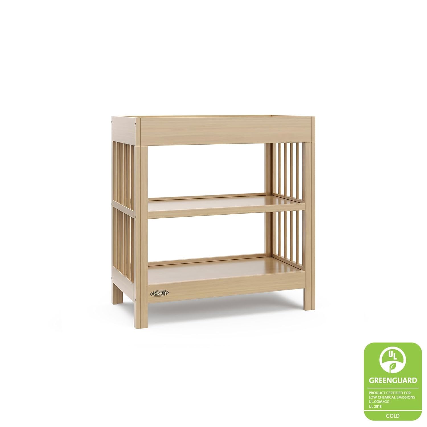 : Graco Teddi Changing Table with Water-Resistant Changing Pad (Driftwood) - GREENGUARD Gold Certified, Includes Bonus Water-Resistant Changing Pad with Safety Strap, 2 Shelves, Easy-to-Match : Baby