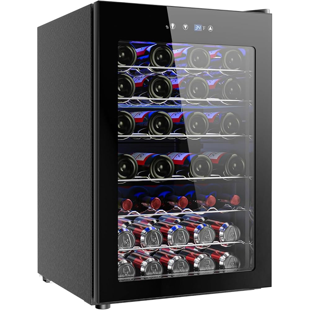 EUHOMY 45 Bottle Wine Cooler Refrigerator, Small Built-in Wine Fridge for Red, White and Champagne, 4.5 Cu.ft Mini Fridge with Adjust Temperature, Black : Home & Kitchen