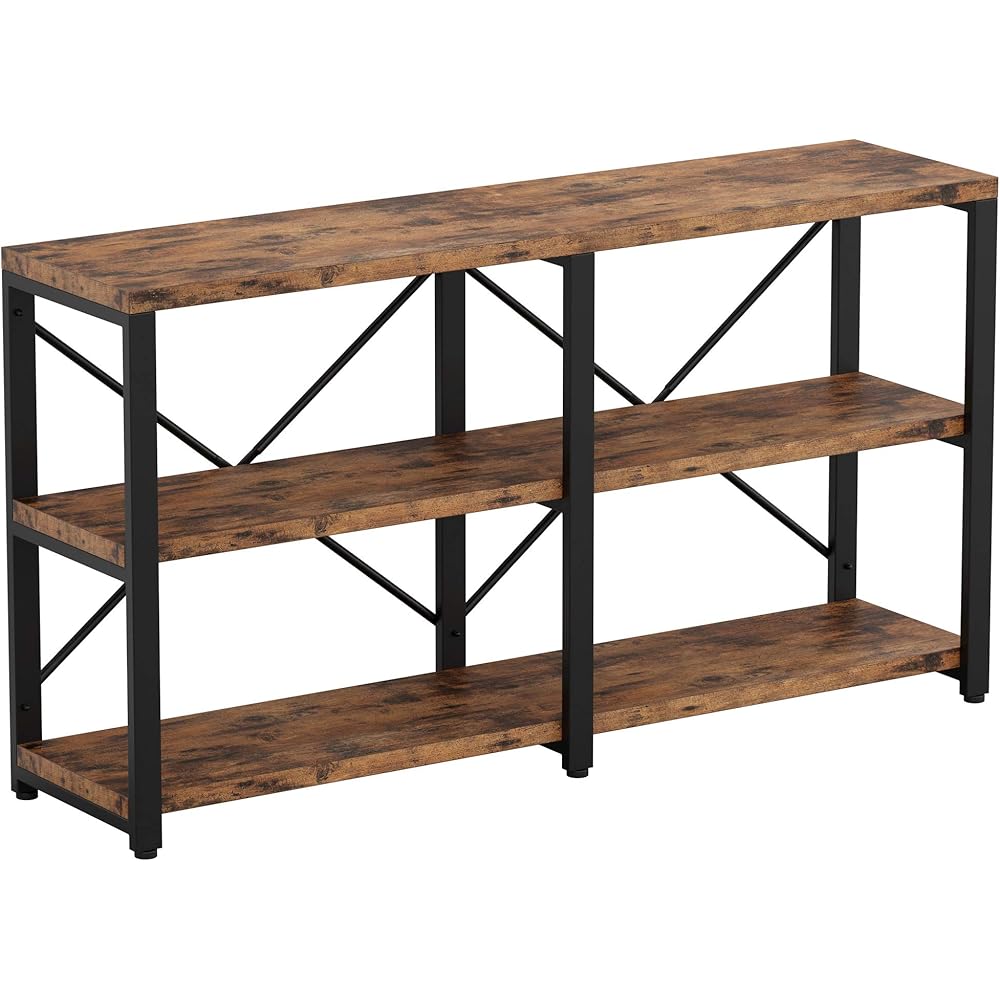 IRONCK Rustic Entryway Console Table, Long Hallway Table 55 in 3-Tier, TV Stand Entertainment Center Media Stand for Living Room, Industrial Style, Vintage Brown : Home & Kitchen