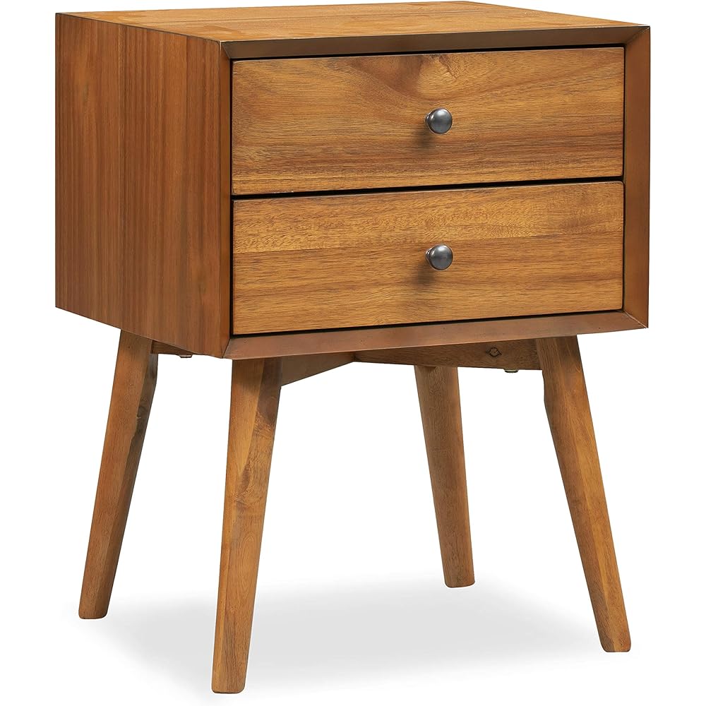 Edgemod Mid-Century Modern Nightstand – Solid Wood Bedside Table with 2 Drawers, Acorn Walnut Finish, 23.5