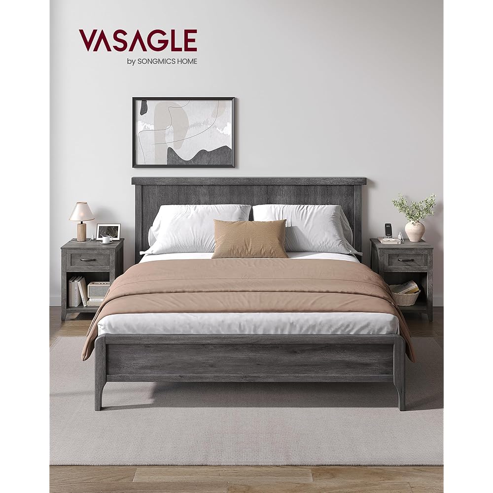 VASAGLE LIRY Collection - Farmhouse Nightstands with Charging Station, Set of 2 Bedside Tables, Side Tables with Drawer, Open Compartment, for Bedroom, Misty Gray ULET859G01 : Home & Kitchen