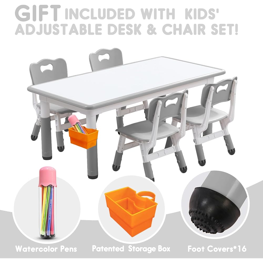 JIAOQIU Kids Table and Chair Set for Toddlers - Adjustable Activity Center with Non-Slip Legs & Graffiti-Proof Surface Ages 3-12 : Home & Kitchen