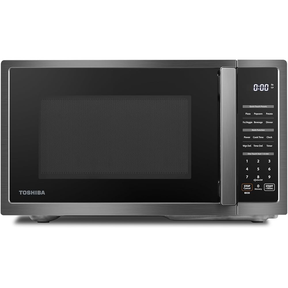 TOSHIBA ML4-EM09PA(BS) Small Countertop Microwave Oven with 6 Auto Menus, Mute Function, Child Lock, Kitchen Essentials for Dorm, 0.9 Cu Ft, 10.6 Inch Removable Turntable, 900W, Black Stainless Steel : Office Products
