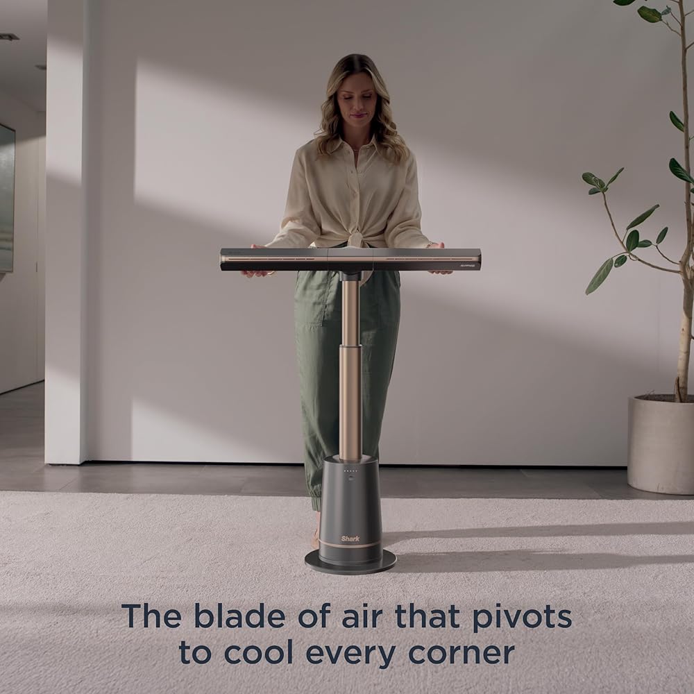 Shark TurboBlade Fan—Ultra-customizable bladeless tower fan, pivots, twists, oscillates 180°, circulates and propels air, 10 noise levels + 10 speeds, easy to clean, charcoal, TF202S