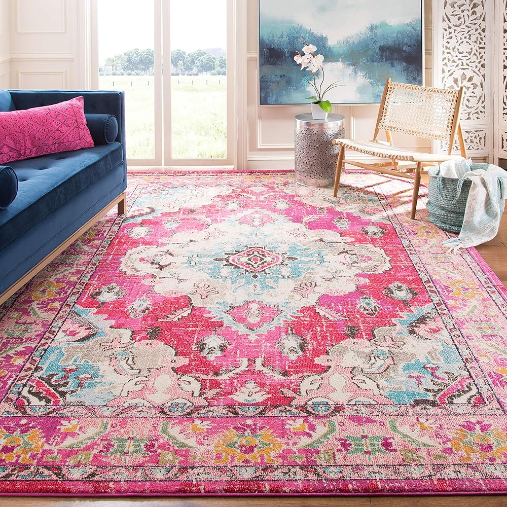 SAFAVIEH Monaco Collection Area Rug - 8' x 10', Pink & Multi, Boho Chic Medallion Distressed Design, Non-Shedding & Easy Care, Ideal for High Traffic Areas in Living Room, Bedroom (MNC243D) : Home & Kitchen
