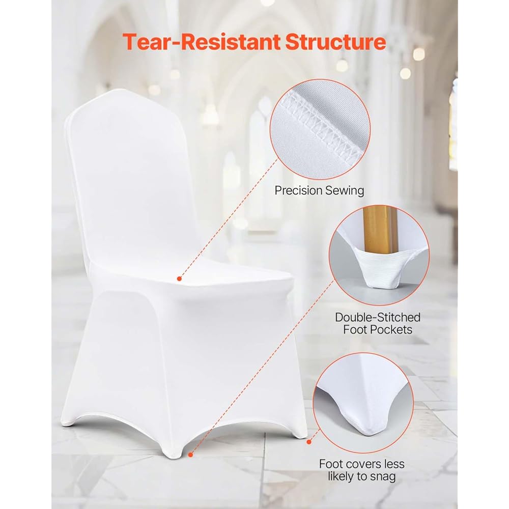 VEVOR 100 Pcs White Chair Covers Polyester Spandex Chair Cover Stretch Slipcovers for Wedding Party Dining Banquet Flat-Front Chair Covers : Home & Kitchen
