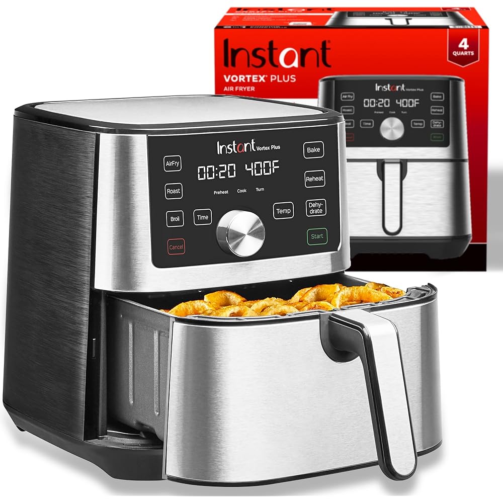 Instant Pot Vortex Plus 4QT Air Fryer, Custom Program Options, 6-in-1 Functions Crisps, Broils, Roasts, Dehydrates, Bakes, Reheats, 100+ In-App Recipes, from the Makers of Instant Pot, Stainless Steel : Home & Kitchen