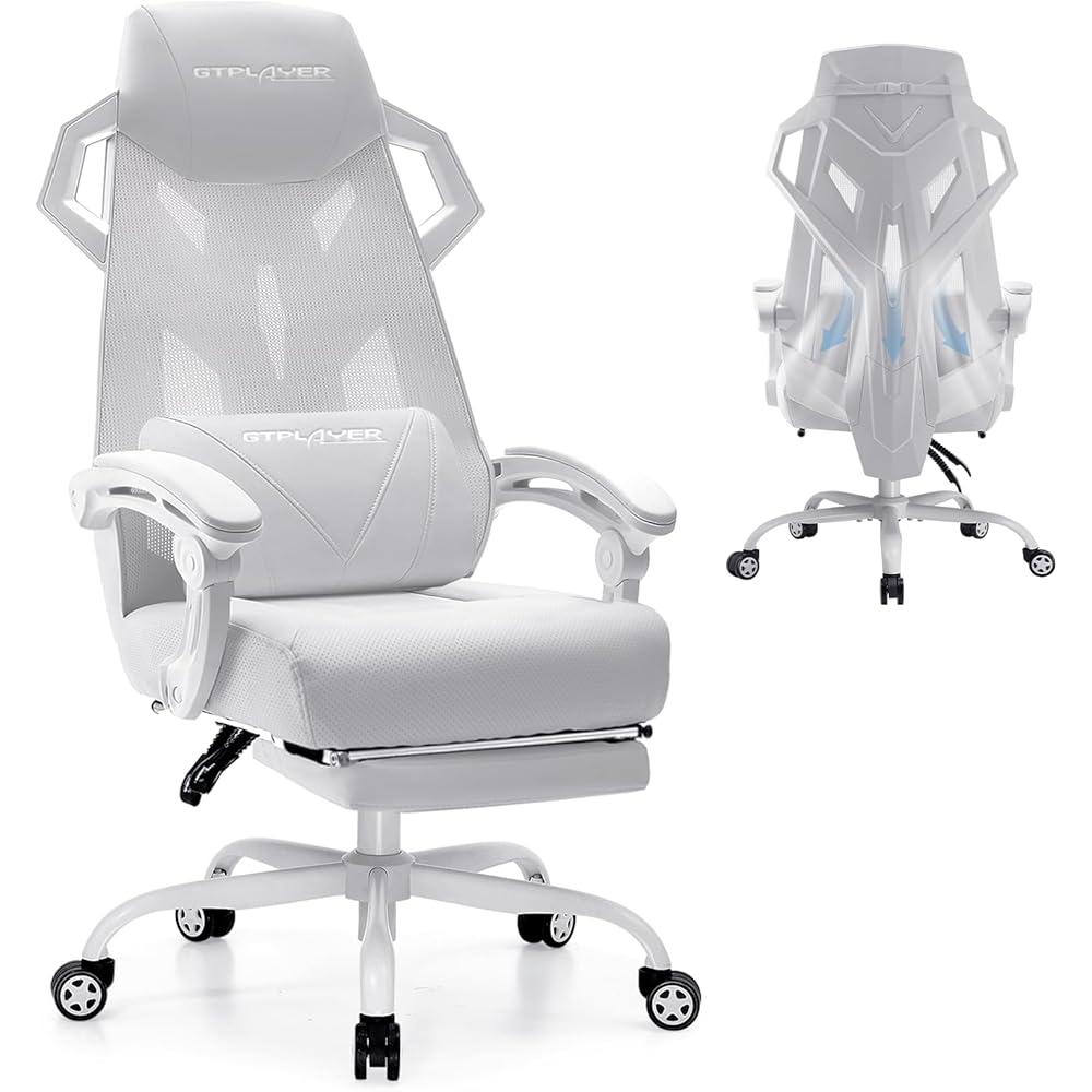GTPLAYER Computer Chair with Adjustable Footrest, Ergonomic Gaming Chair with Headrest and Lumbar Support, Breathable Mesh Office Chair for Adults, High Back Reclining Desk Chair for Gaming and Office : Home & Kitchen