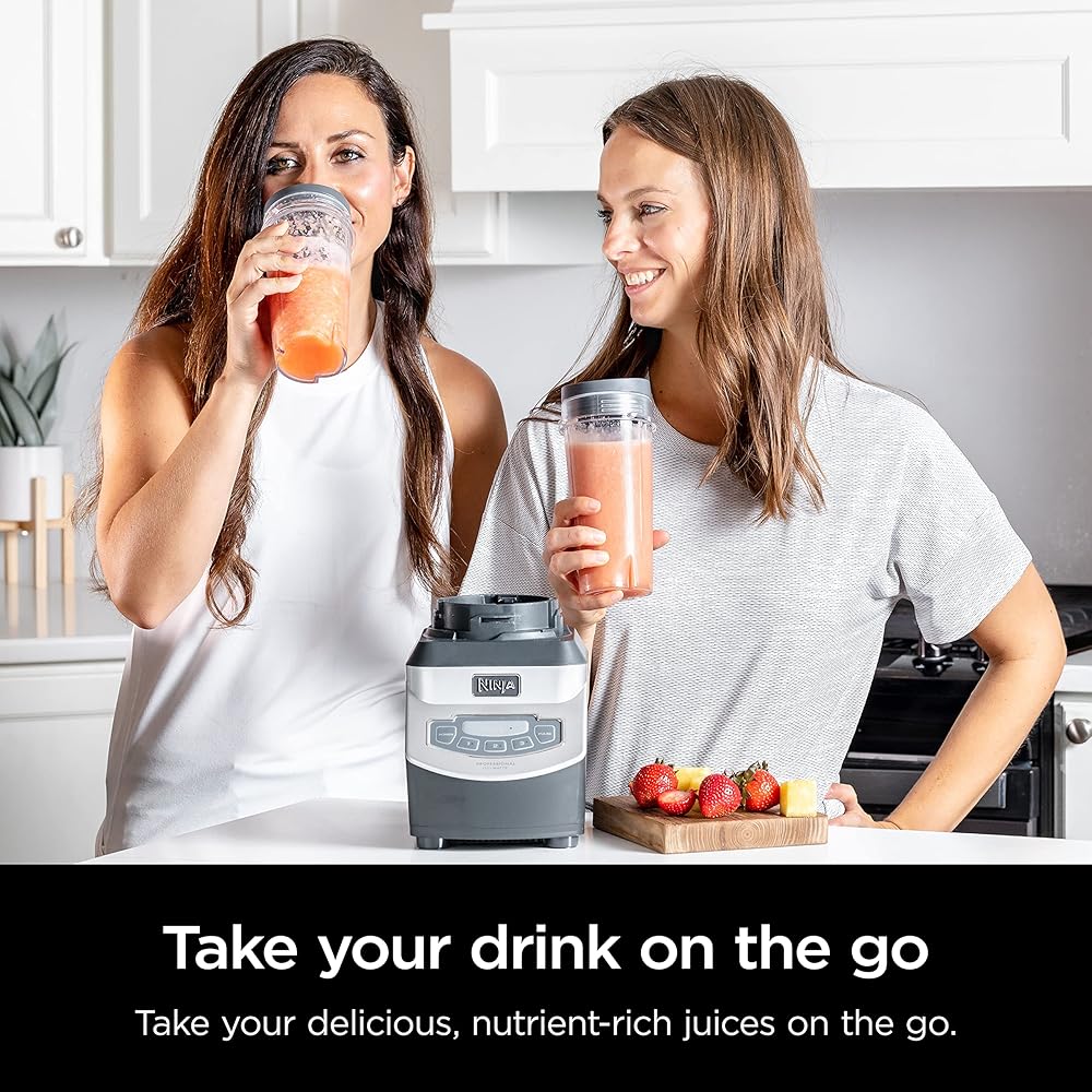 Ninja BL660 Professional Compact Smoothie & Food Processing Blender, 1100-Watts, 3 Functions -for Frozen Drinks, Smoothies, Sauces, & More, 72-oz.* Pitcher, (2) 16-oz. To-Go Cups & Spout Lids, Gray: Electric Countertop Blenders: Home &