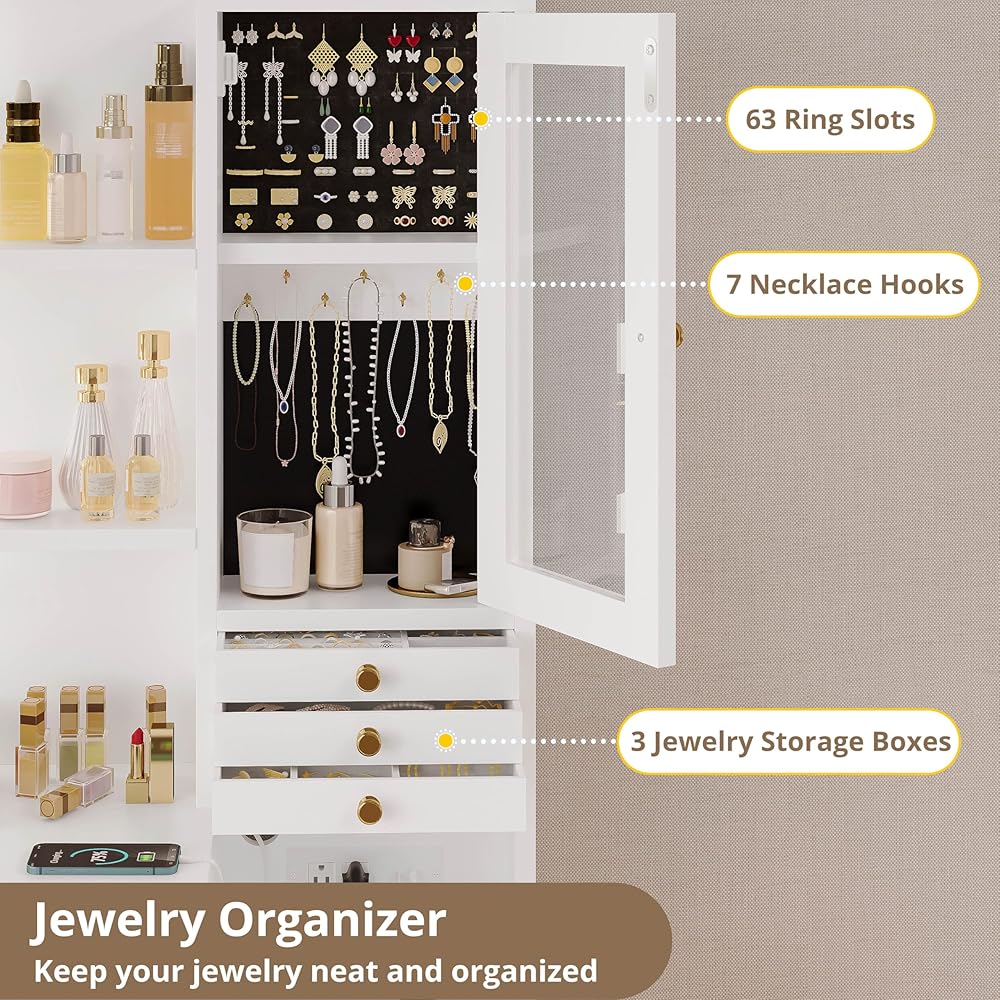 IRONCK Vanity Desk with Mirror and Lights, Makeup Vanity Table with 5 Drawers & Shelves, Power Outlet, Vanity Stool, Dressing Table with Jewelry Storage for Bedroom, White & Gold : Home & Kitchen