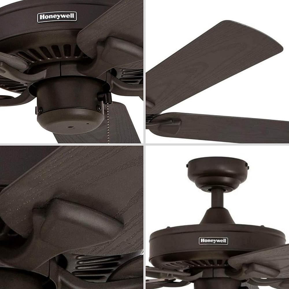 Honeywell Ceiling Fans Belmar 52 Inch Ceiling Fan Without Light, Outdoor Ceiling Fan with Pull Chain, Tri-Mount Traditional 5 Blade Design, ETL Wet Rated, Bronze (50199-01) -