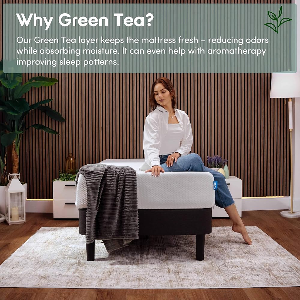 Nestl Green Tea Twin Mattress 8 Inch - Cooling Graphite Memory Foam Twin Mattress for Kids, Fiberglass Free Pressure Relief Supportive Bed in A Box, CertiPur-US Certified : Home & Kitchen