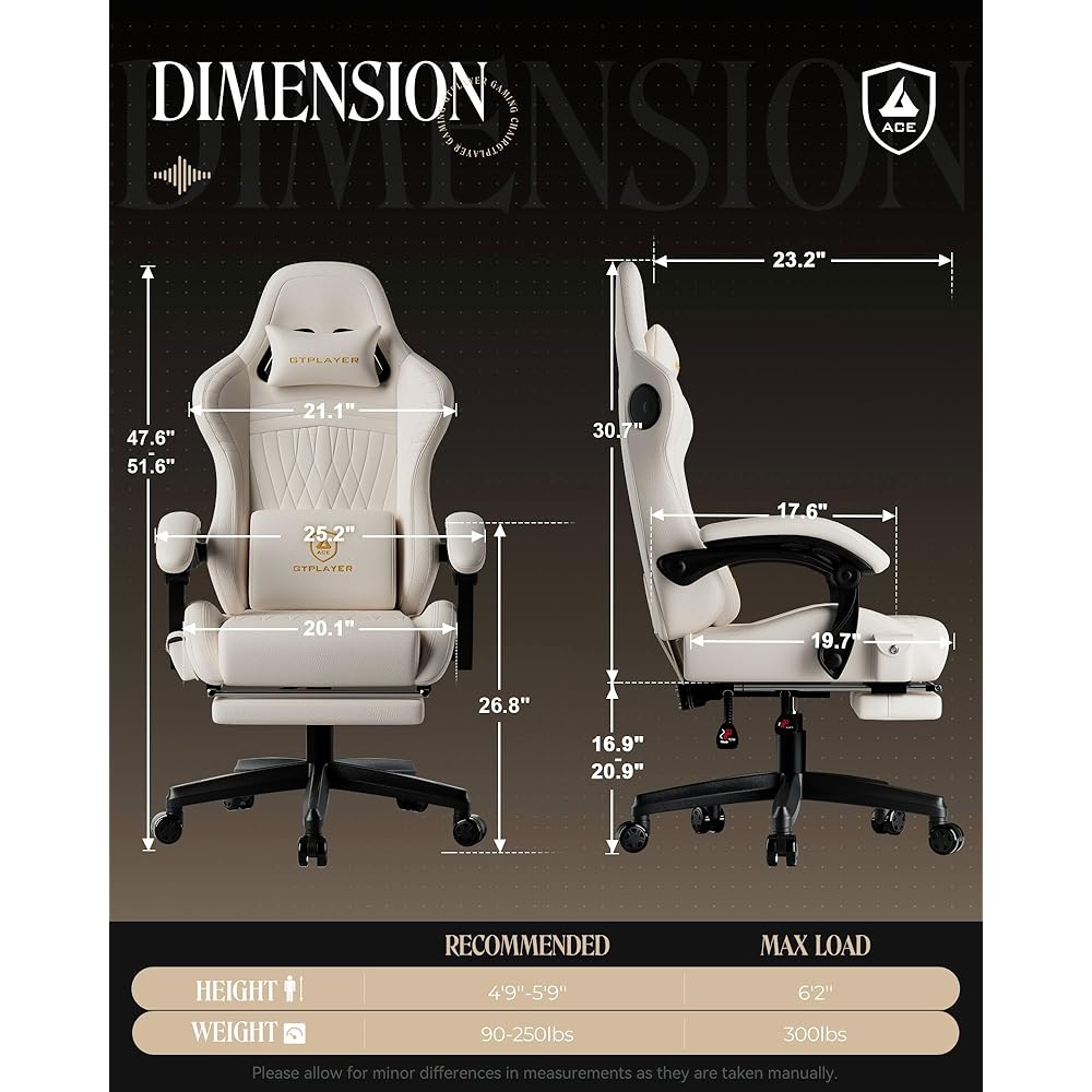 GTPLAYER Gaming Chair with Speakers, Video Game Chairs with Footrest, PC Gamer Chairs for Adults - Padded High Back Ergonomic Reclining Silla Gamer, Linkage Armrest, Ace Pro, Ivory : Home & Kitchen