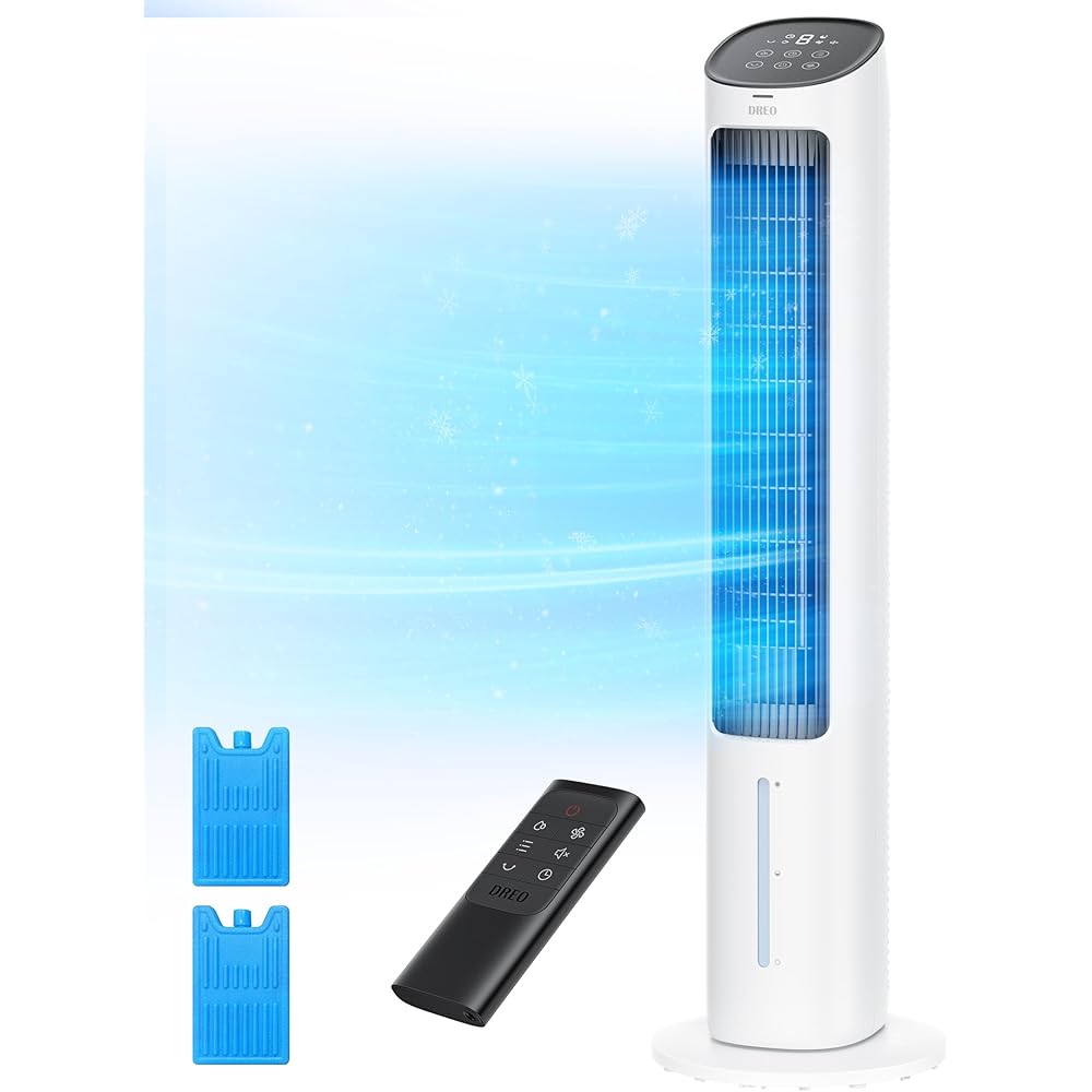 Dreo Evaporative Air Cooler, 40” Cooling Fans that Blow Cold Air, 80° Oscillating, Removable Water Tank, Ice Packs, Remote Control, 4 Speeds, 7H Timer, Swamp Cooler for Bedroom, White : Home & Kitchen