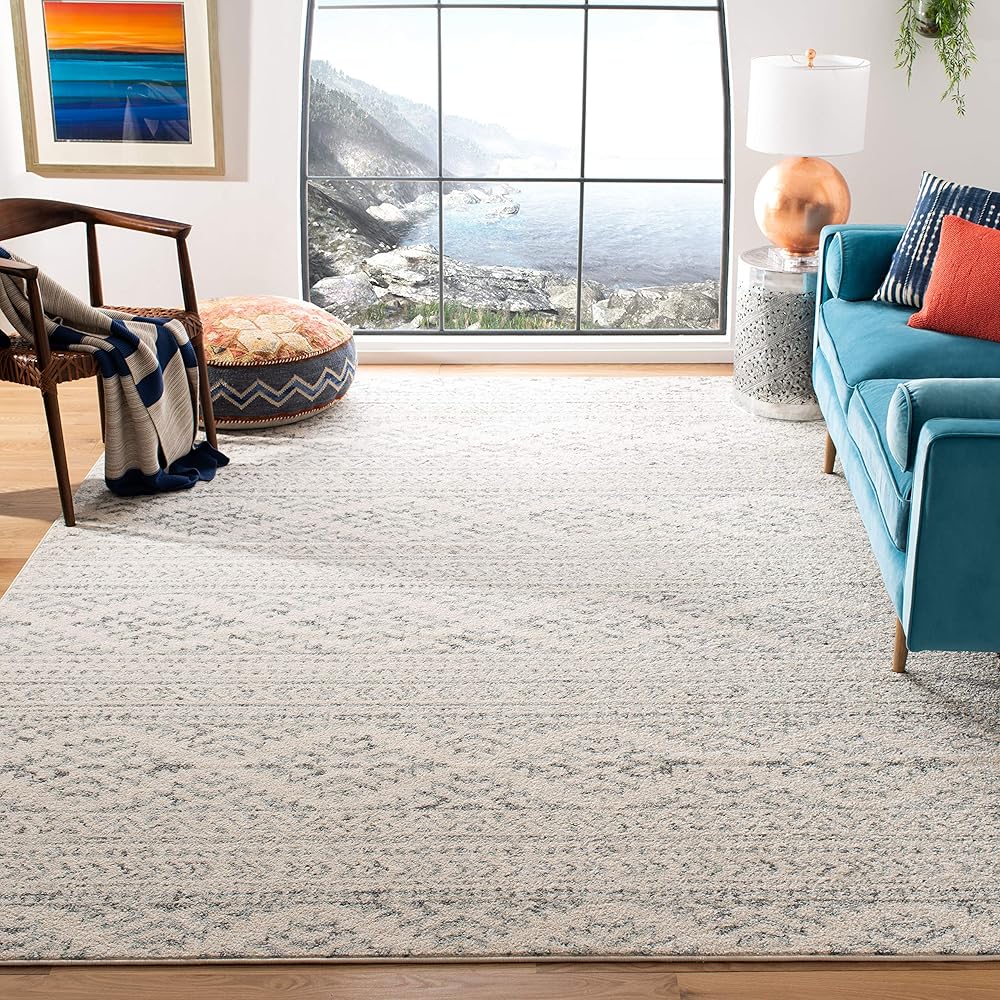 SAFAVIEH Area Rug 8x10 - Tulum Collection - Large - Ivory & Grey, Moroccan Boho Tribal Design, Non-Shedding & Easy Cleaning, Ideal for Living Room, Bedroom, Office, Dining Space (TUL272A) : Home & Kitchen