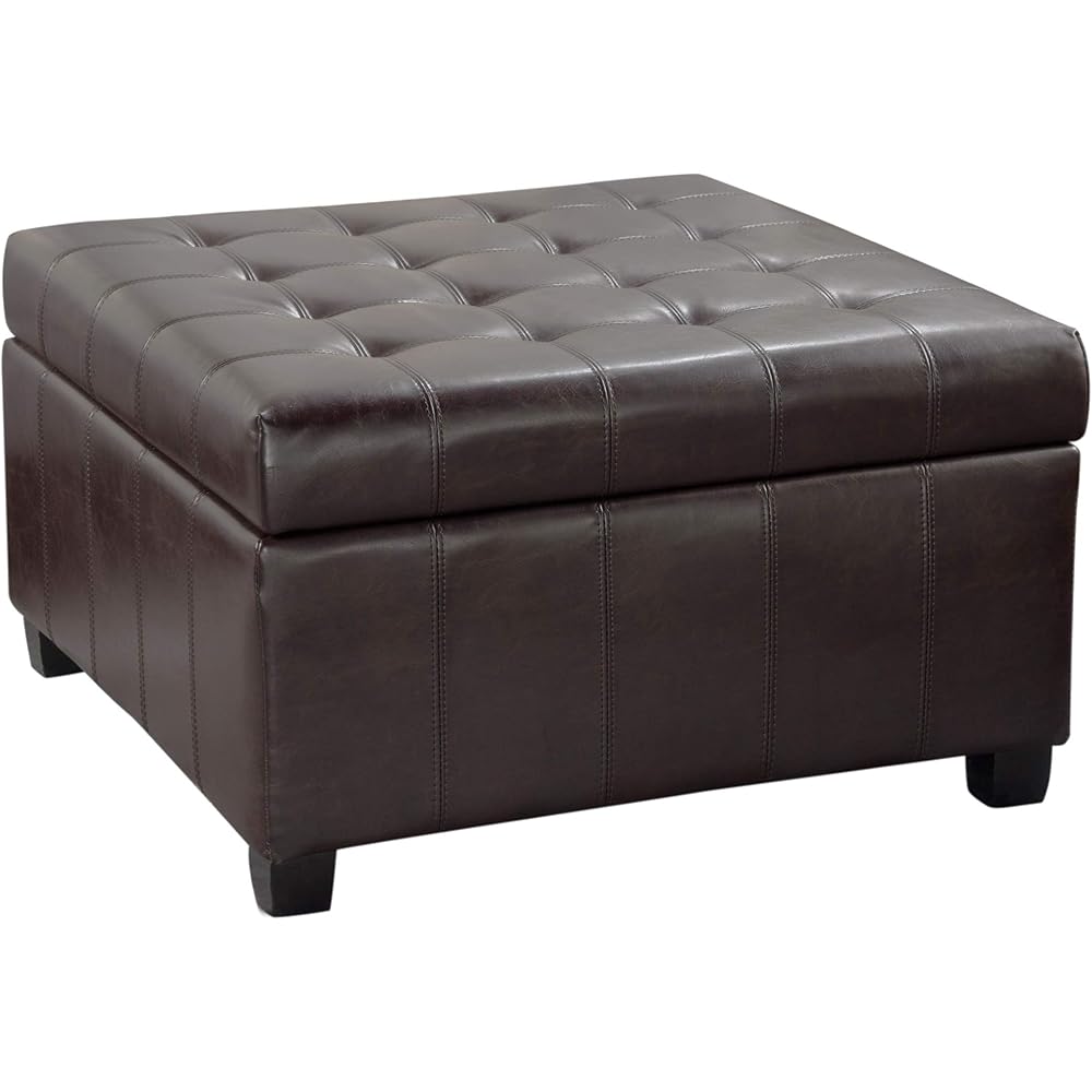 Christopher Knight Home Alexandria Bonded Leather Storage Ottoman, Marbled Brown , 31” x 31”x 18.6” : Home & Kitchen