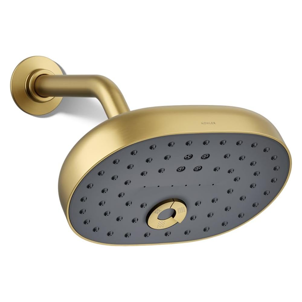 KOHLER 26290-2MB Statement Three-Function SHOWERHEAD, Maximum Spray Performance with Mode Selector Buttons, Vibrant Brushed Moderne Brass, 2.5 GPM -