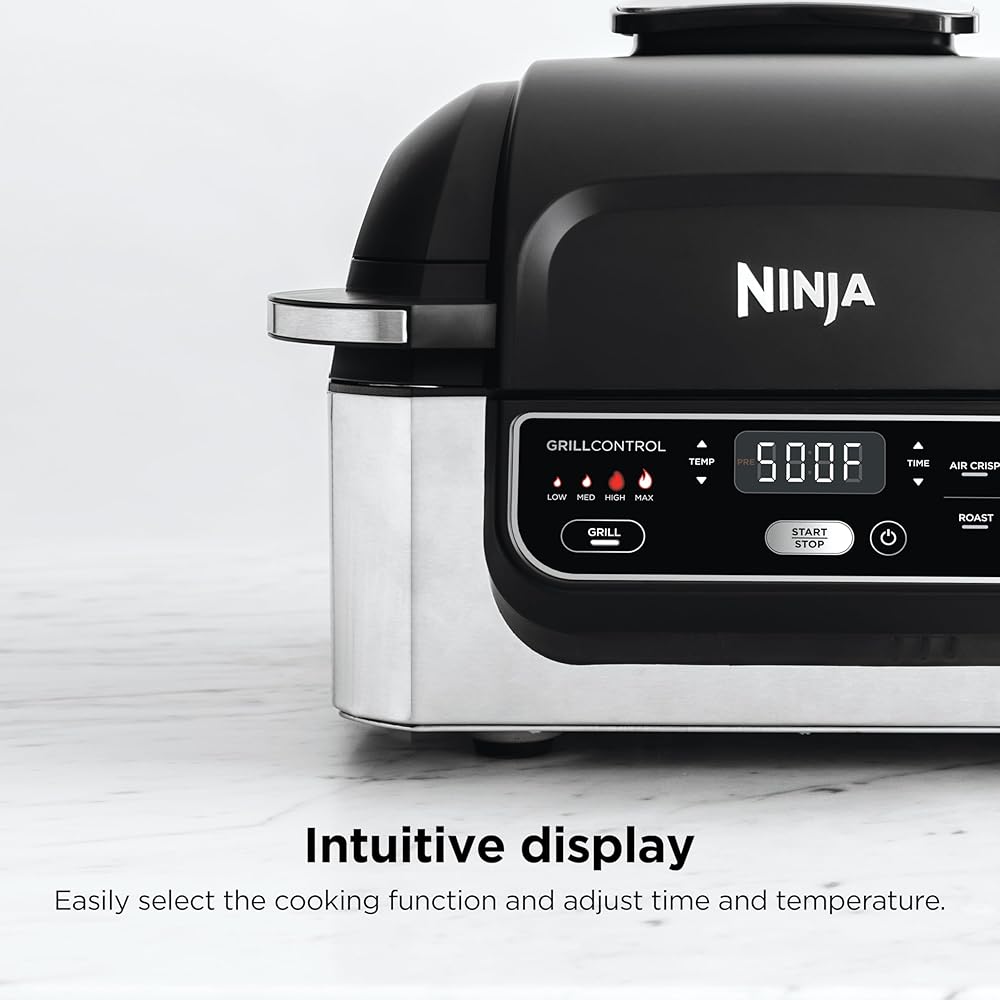 Ninja | Indoor Grill | Foodi | 5-in-1 (Grill, Air Fry, Roast, Bake, and Dehydrate | Fits up to 3lb Roast | Smoke Control System and Dishwasher Safe Parts| Black/Grey | AG301
