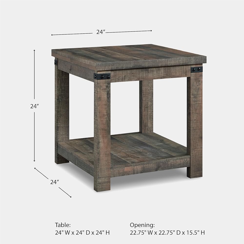 Signature Design by Ashley Hollum Rustic End Table with Shelf, Dark Brown : Home & Kitchen