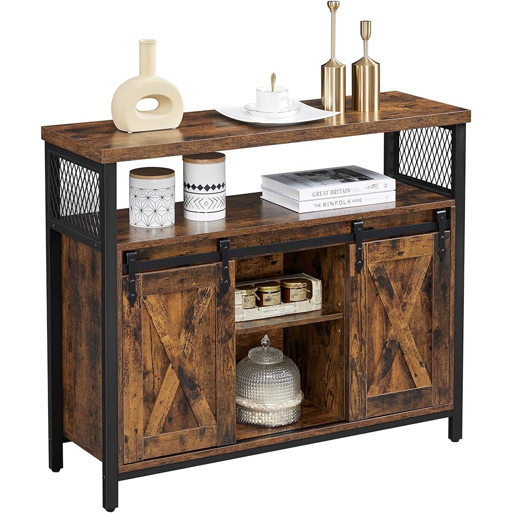 - VASAGLE Buffet Cabinet, Coffee Bar Storage Cabinet, Sideboard with 2 Sliding Barn Doors, Adjustable Shelves, 13 x 39.4 x 31.5 Inches, for Living Room, Rustic Brown and Ink Black ULSC092B01 - Buffets & Sideboards