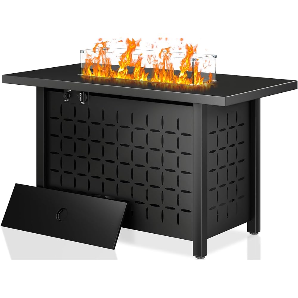 : Walsunny 43 inch Outdoor Propane Fire Pit 50,000 BTU Gas Fire Pit Table with Lid, Waterproof Cover, Rectangle Gas Firepit Table for Garden/Patio, CSA Certification : Patio, Lawn & Garden