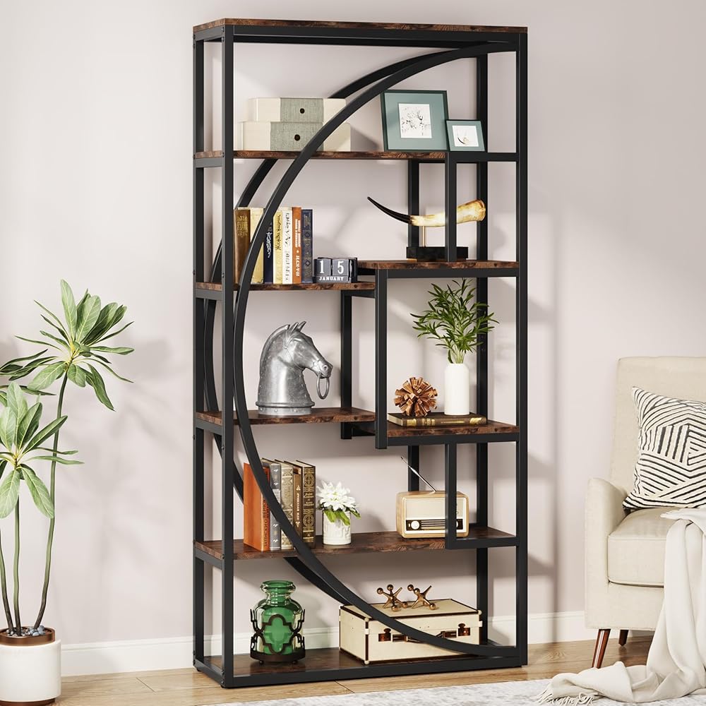 Tribesigns Bookshelf, Industrial 5-Tier Etagere Bookcase, 70.8 inch Tall Bookshelf with 8 Open Storage Shelf, Book Shelf Display Tack Shelving Unit for Home Office Living Room, Rustic Brown : Home & Kitchen