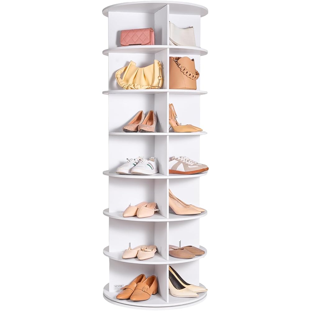 VEVOR 7 Tiers Rotating Shoe Rack Tower, 360°Spinning Shoe Display, Revolving Shoe Rack Storage Round Carousel, Lazy Susan Shoe Rack Organizer, Ideal for Bedroom, Living Room, Entryway, White : Home & Kitchen
