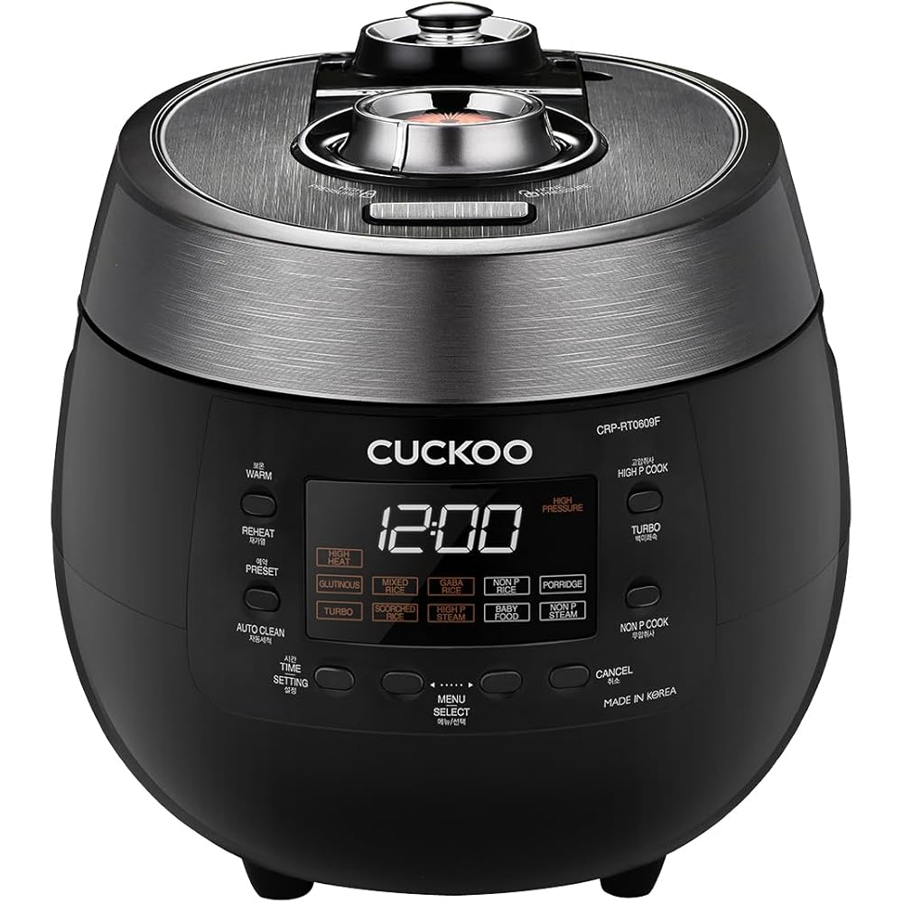 CUCKOO CRP-RT0609FB 6-Cup (Uncooked) / 12-Cup (Cooked) Twin Pressure Rice Cooker & Warmer with Nonstick Inner Pot, 14 Menu Options, Safe Steam Release, 3 Voice Guide, Auto Clean (Black): Home & Kitchen